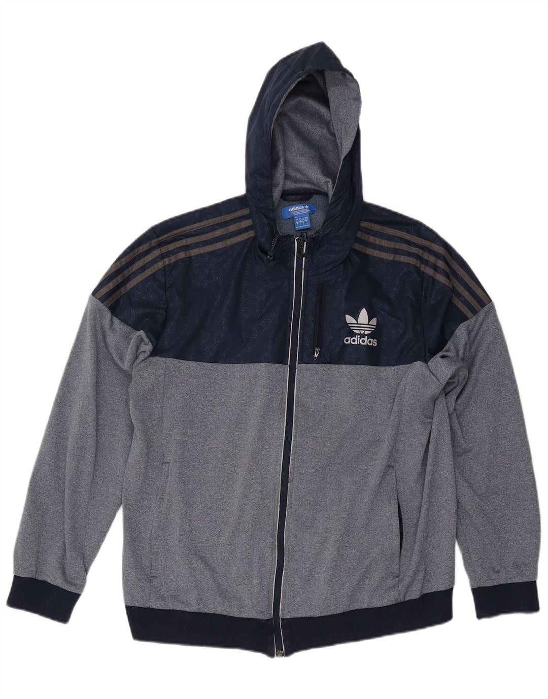 Adidas Træningsdragt med hætte til mænd, topjakke, stor marineblå farveblok