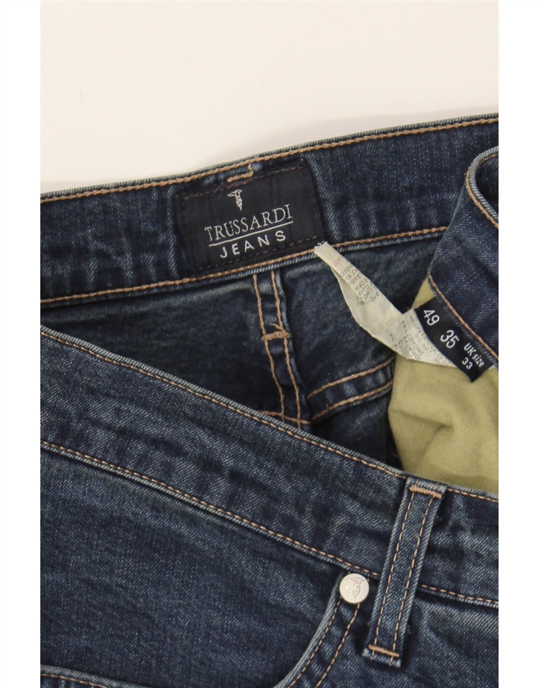 TRUSSARDI Womens Straight Jeans W33 L30 Navy Blue Cotton Vintage Trussardi and Second-Hand Trussardi from Messina Hembry 