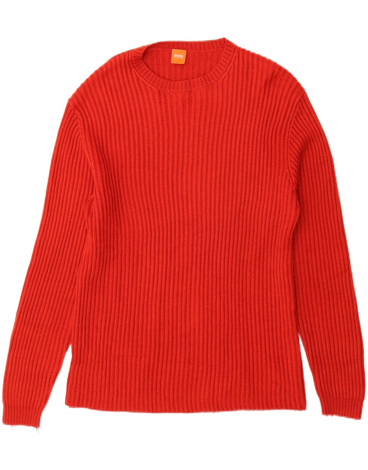HUGO BOSS Herre sweater med rund hals, stor rød uld