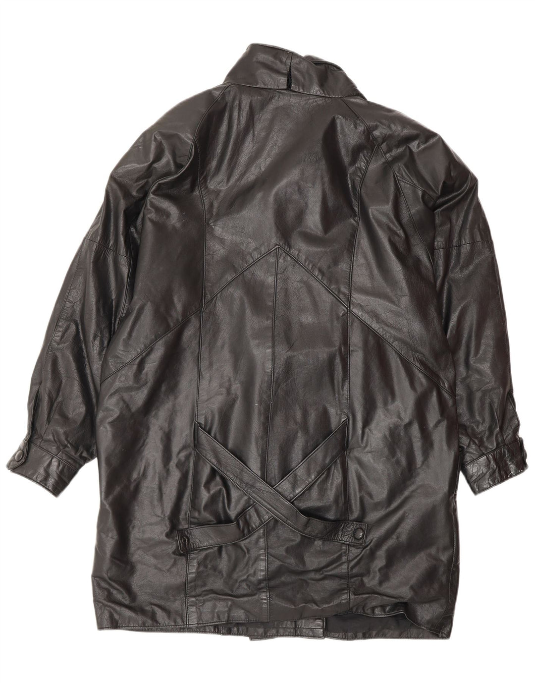 VINTAGE Oversized læderfrakke til kvinder UK 14 Medium sort læder