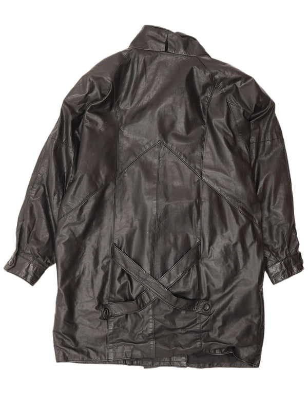 VINTAGE Oversized læderfrakke til kvinder UK 14 Medium sort læder