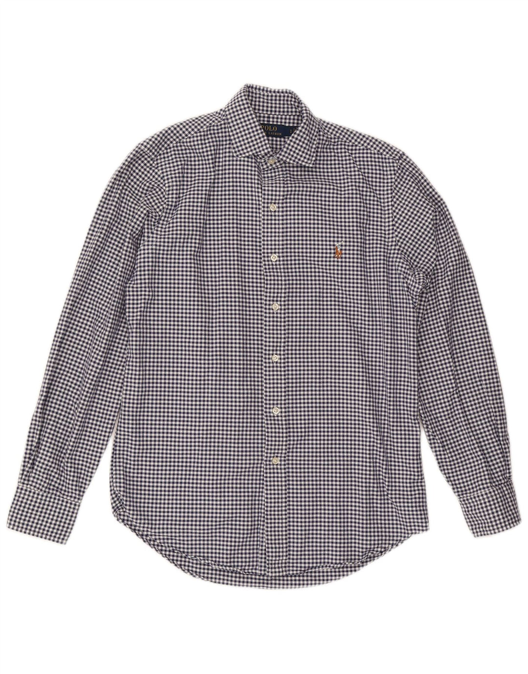 POLO RALPH LAUREN Mens Shirt Small Navy Blue Gingham Cotton
