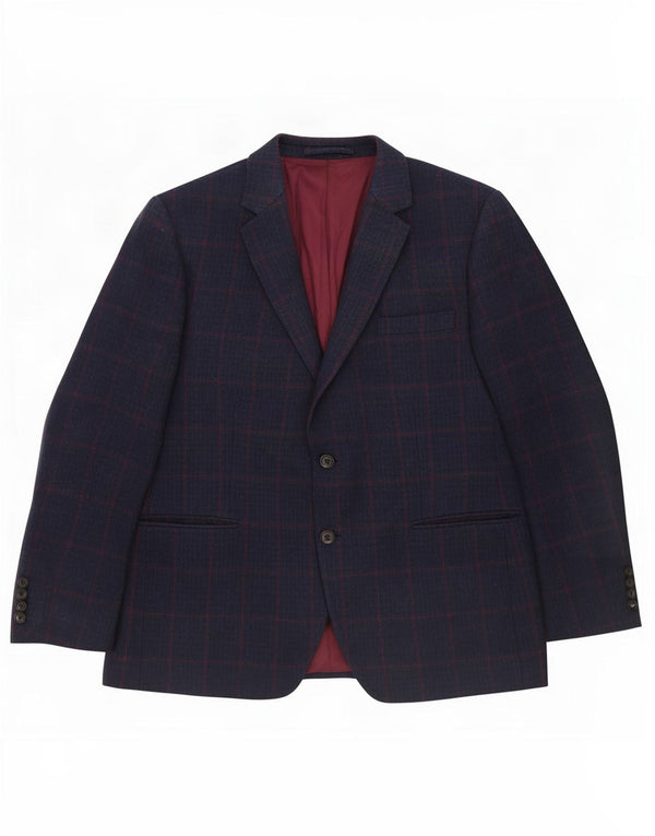 Marks & Spencer Mens Short 2 Button Blazer Jacket UK 44 XL Navy Blue Check
