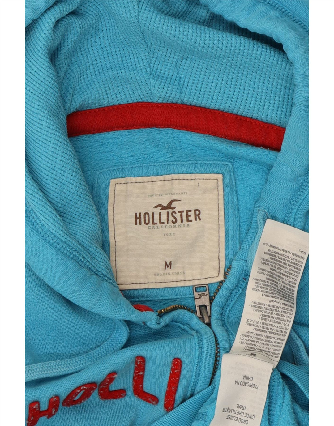 HOLLISTER Grafisk hættetrøje med lynlås til kvinder UK 14 Medium Blue Bomuld