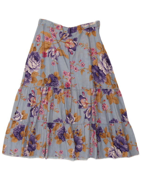 Vintage kvinders højtaljede A-linje nederdel W28 Medium Blue Floral Bomuld