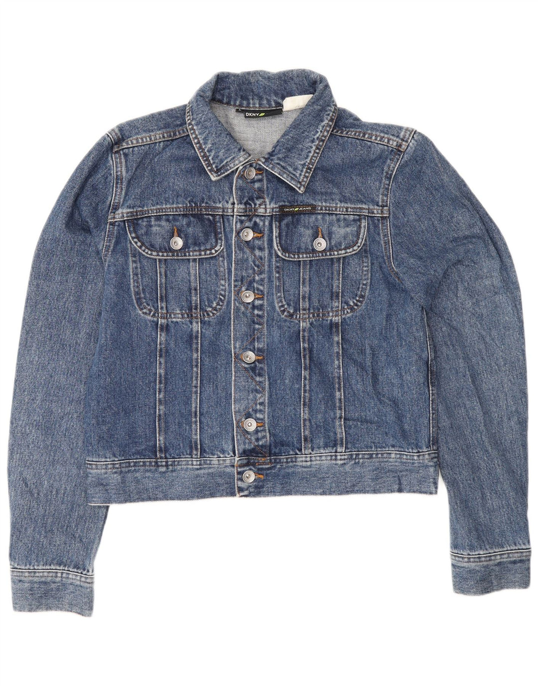 Dkny Womens Crop Denim Jacket UK 14 Large Blue Cotton