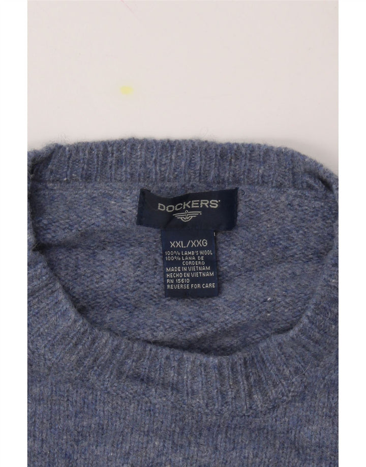 DOCKERS Mens Crew Neck Jumper Sweater 2XL Navy Blue Striped Virgin Wool Vintage Dockers and Second-Hand Dockers from Messina Hembry 