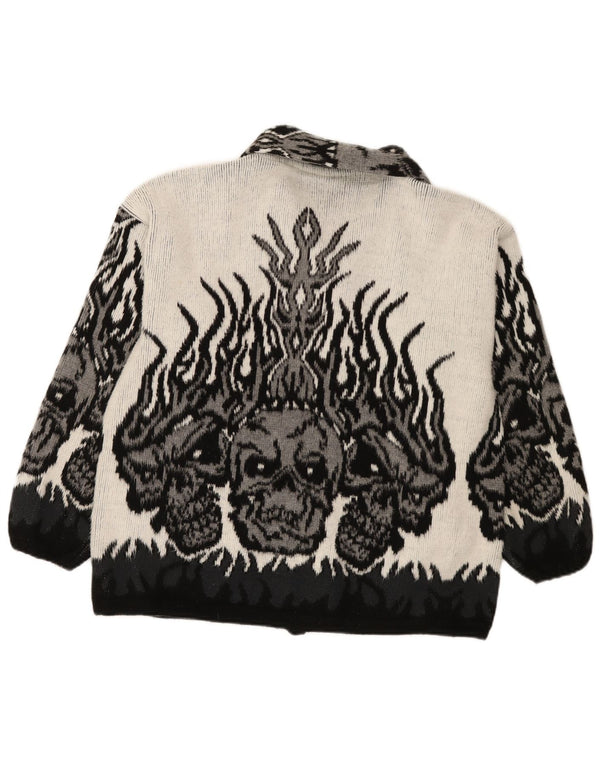 Vintage kvinders abstrakt mønster cardigan sweater UK 18 XL Grå gotisk