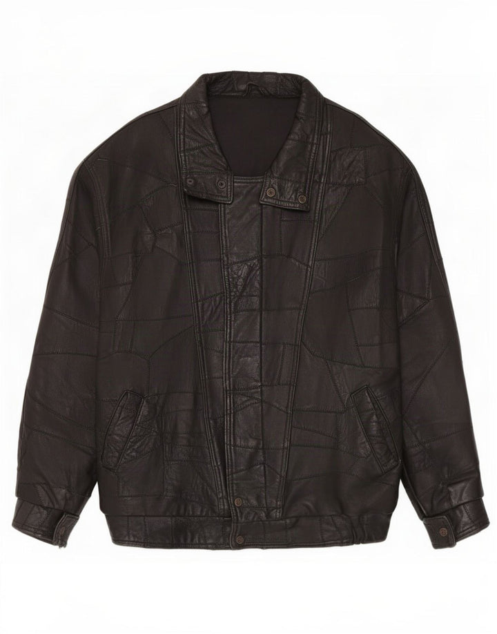 Vintage Herre grafisk læderjakke UK 40 Large Black Patchwork