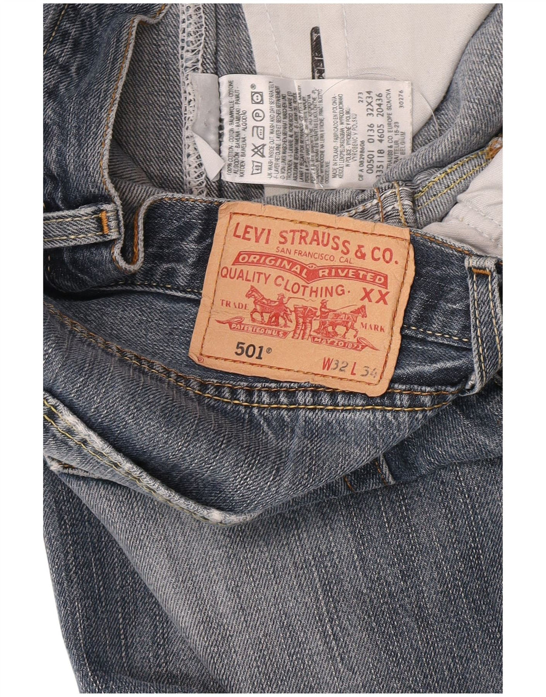 Levi's Herre 501 Distressed Straight Jeans W32 L28 Blå Bomuld