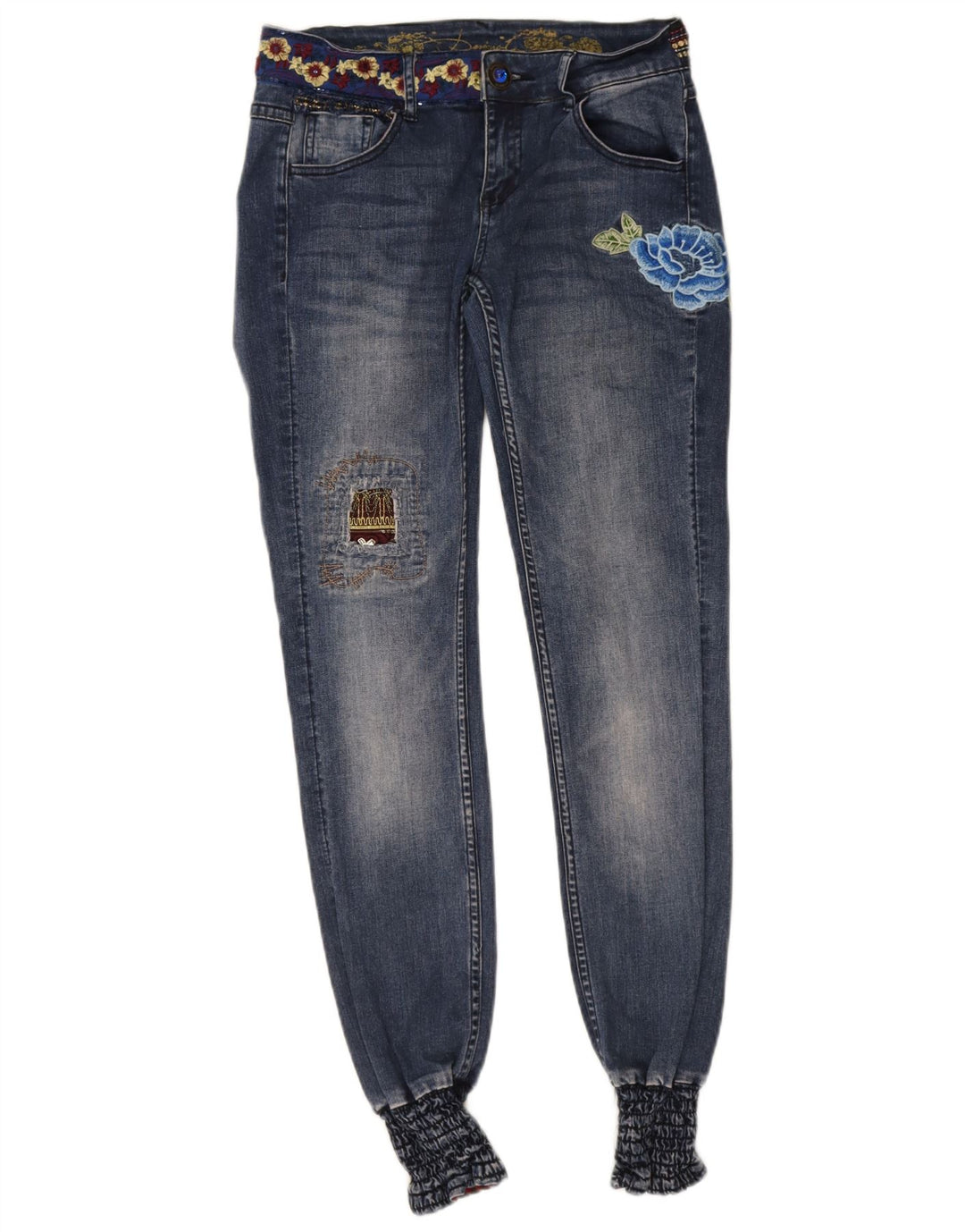 Desigual Graphic Joggers Slim Jeans til kvinder W28 L32 Blå Polyester
