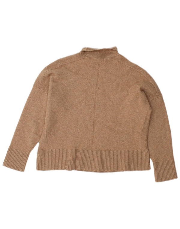 Reiss Dame Crop Roll Neck Jumper Sweater UK 6 XS Beige Uld