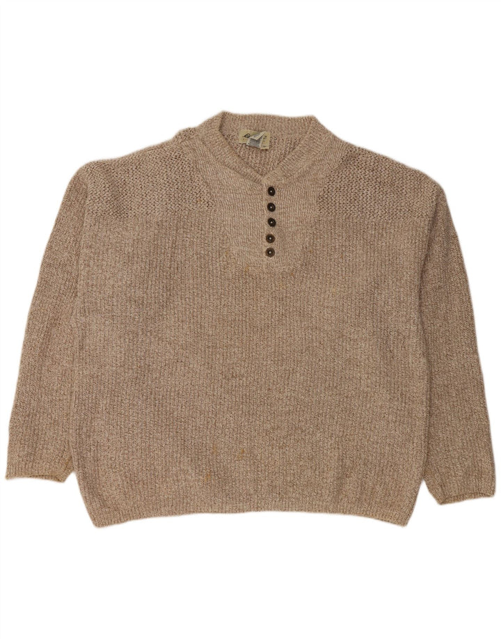 EDDIE BAUER Herre Oversized Button Neck Jumper Sweater XL Beige Flecked
