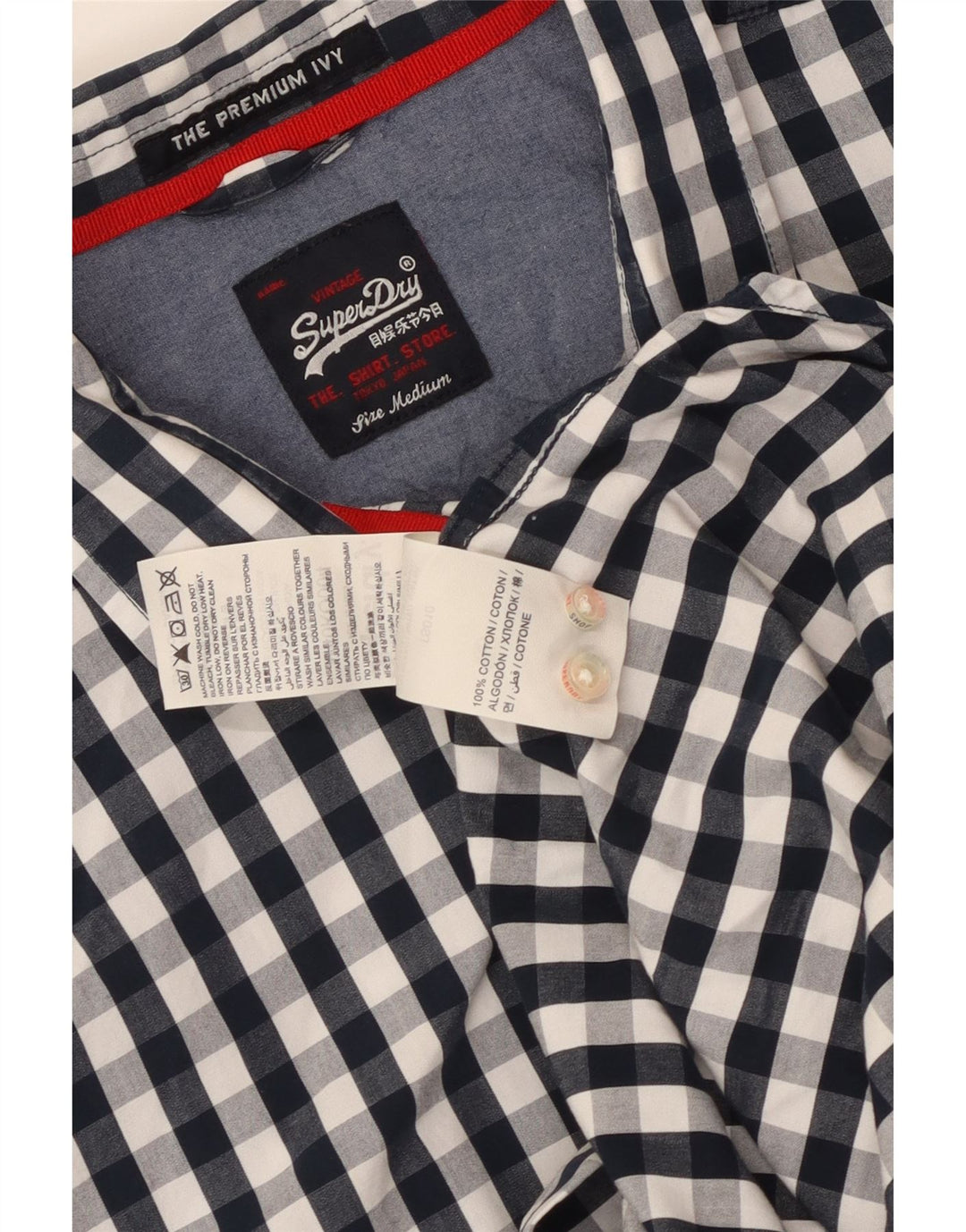 Superdry Herre Loose Fit skjorte Medium Marineblå Gingham Cotton