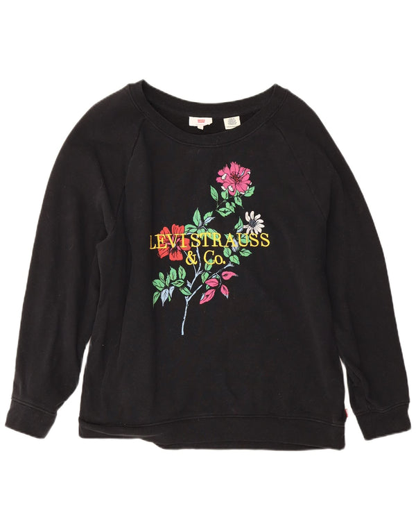 Levi's Dame grafisk sweatshirt Jumper UK 18 XL Sort Blomster