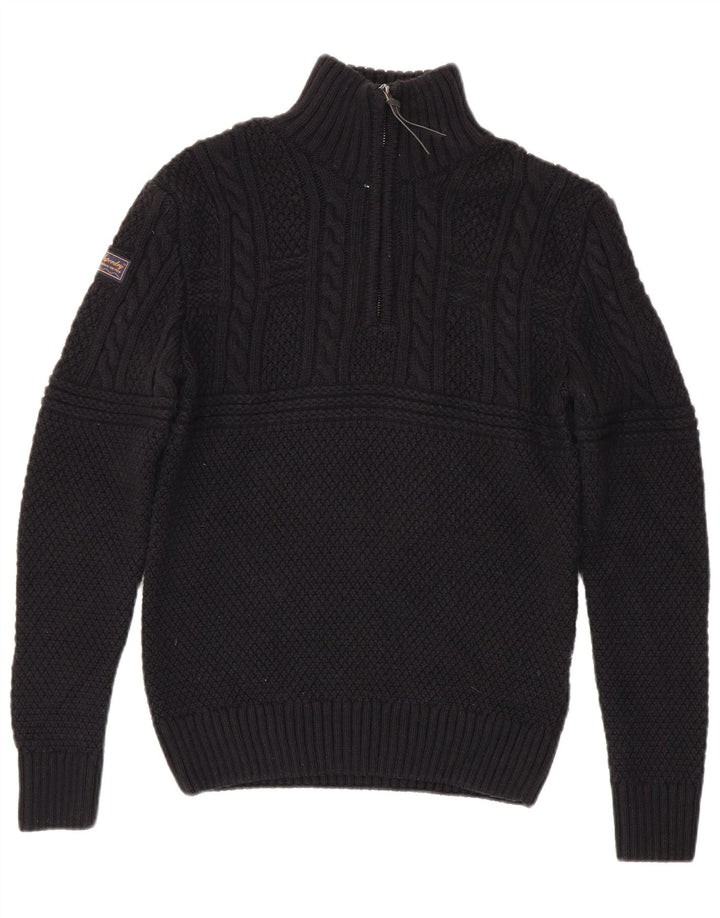 Superdry Sweater med lynlås til mænd, lille sort akryl