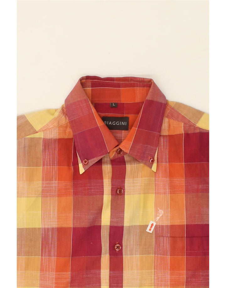 BIAGGINI Mens Short Sleeve Shirt Large Multicoloured Check Cotton Vintage Biaggini and Second-Hand Biaggini from Messina Hembry 
