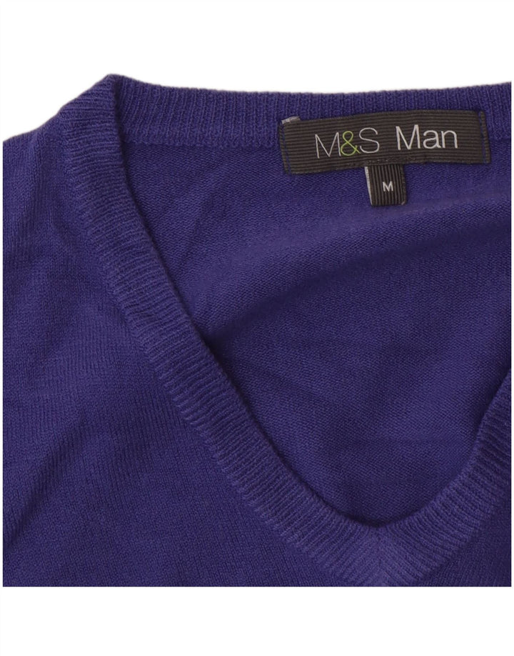 MARKS & SPENCER Mens V-Neck Jumper Sweater Medium Blue