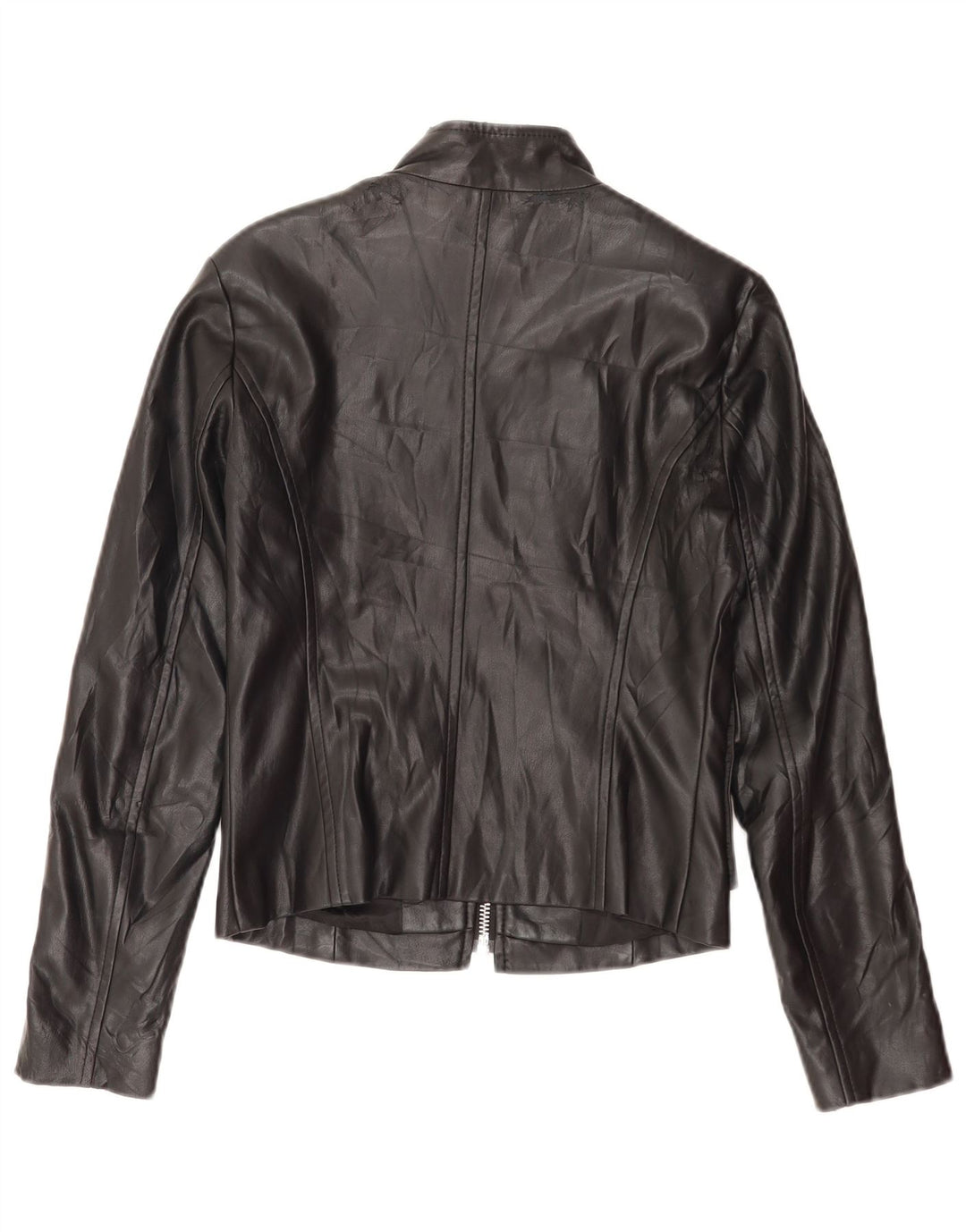 Benetton Dame imiteret læderjakke UK 8 Lille sort polyester