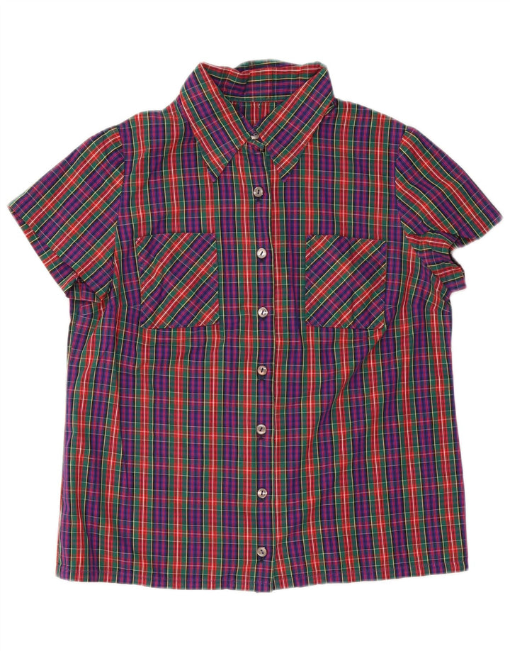 Vintage kortærmet skjorte til kvinder UK 14 Medium Flerfarvet ternet