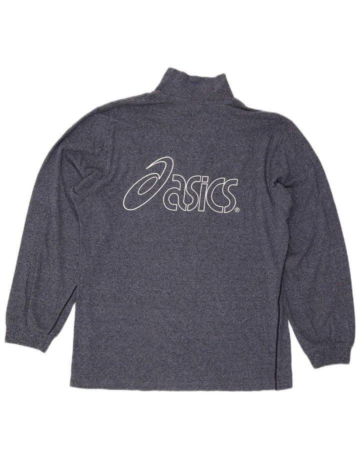 Asics Herre Grafisk Zip Neck Sweatshirt Jumper Large Navy Blue Flecked