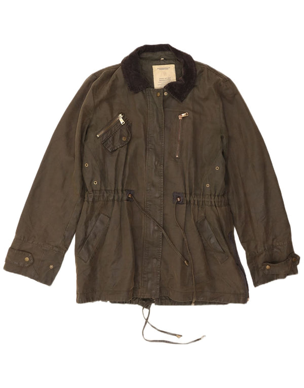 Zara Dame Trafaluc Utility Jacket UK 12 Medium Khaki Cotton