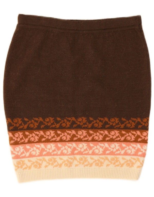 Stefanel Kvinder strik blyantnederdel Medium W28 Brun blomsteruld
