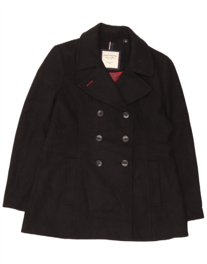 Tommy Hilfiger Womens Pea Coat UK 16 Large Black Wool
