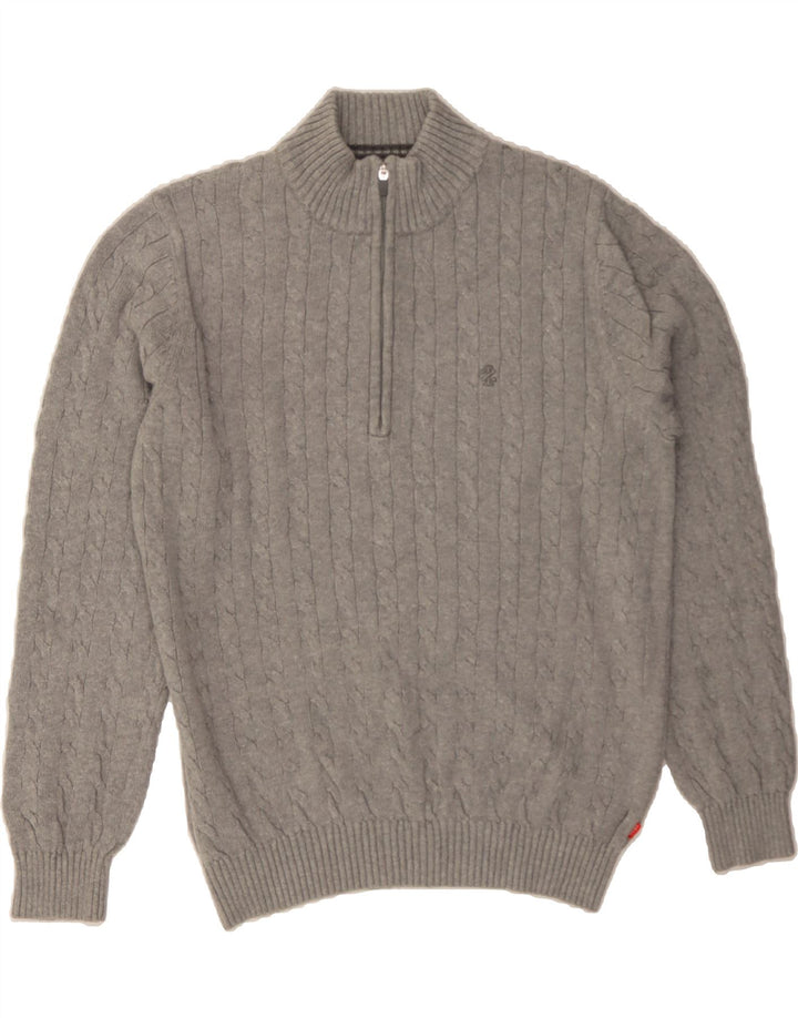 IZOD Mens Zip Neck Jumper Sweater Large Grey Cotton Vintage Izod and Second-Hand Izod from Messina Hembry 