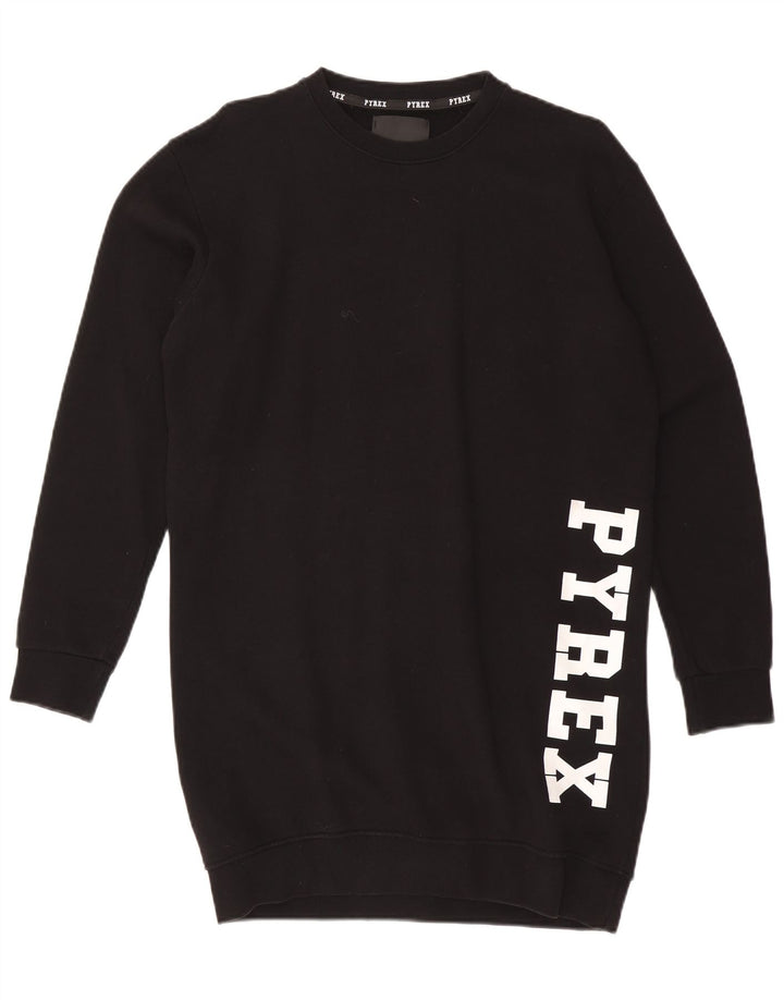 Pyrex Womens Oversized Sweatshirt Jumper Dress UK 10 Small Black Bomuld