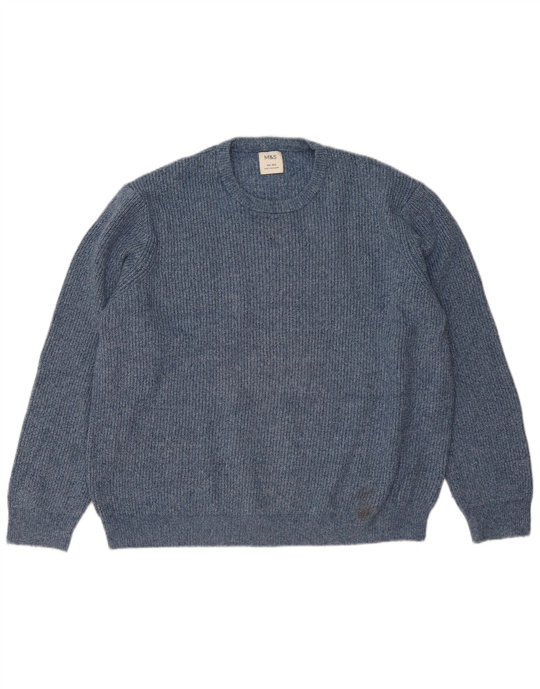 Marks & Spencer Herre sweater med rund hals 2XL Blå Flecked Polyamid