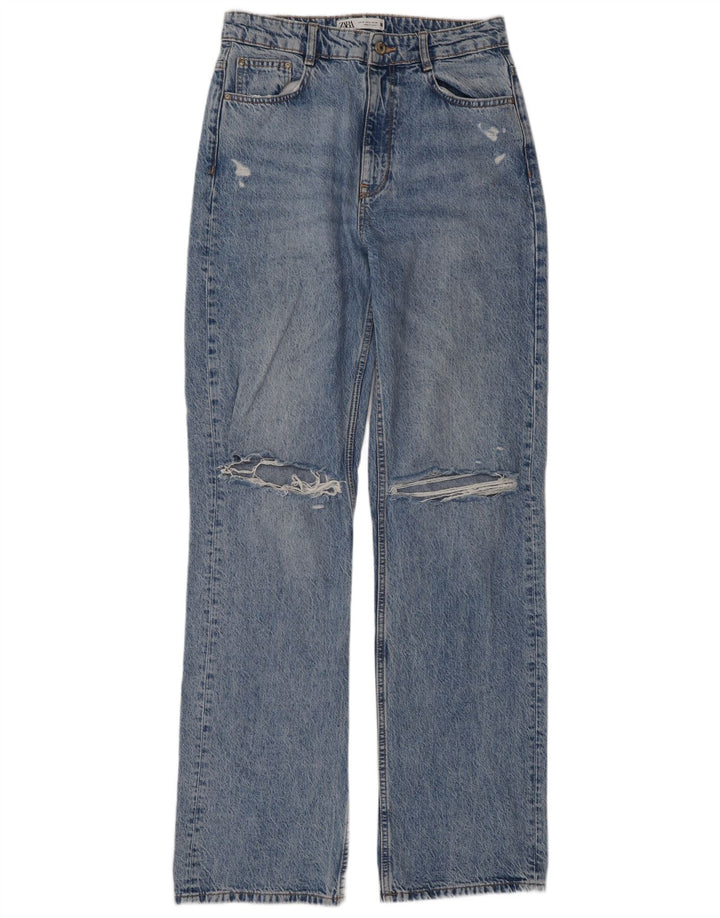 Zara Dame Distressed Tapered Jeans EU 40 Medium W30 L36 Blå