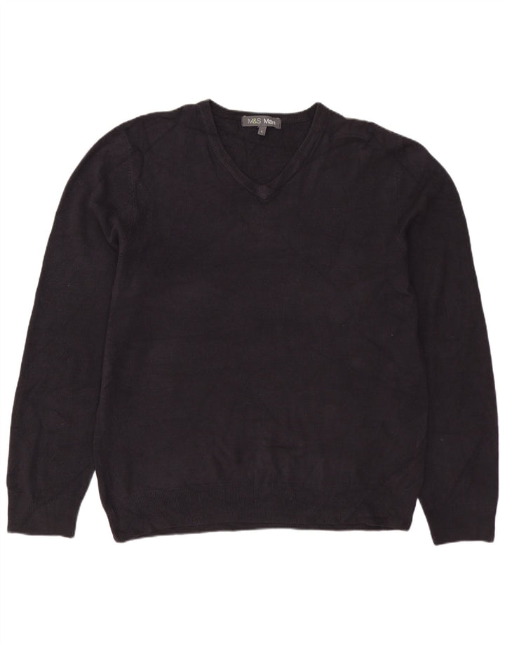 MARKS & SPENCER Herre V-hals sweater Stor marineblå akryl