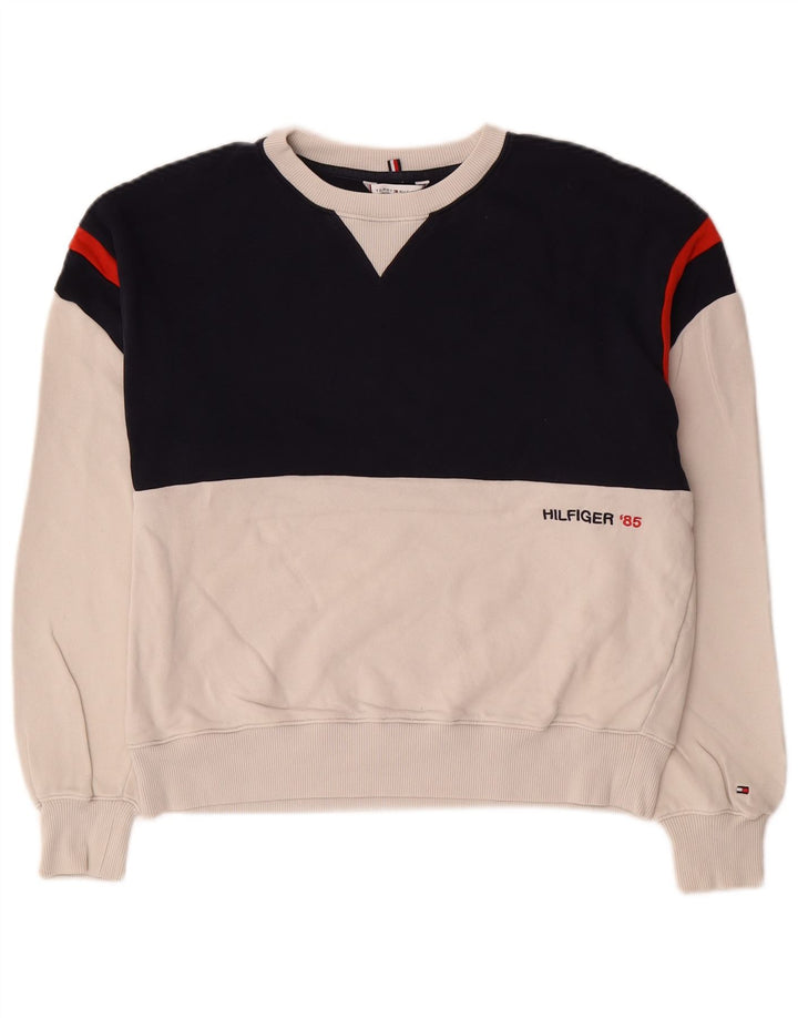 Tommy Hilfiger Dame Sweatshirt Jumper UK 10 Small White Colourblock