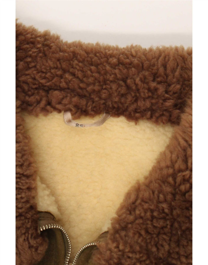 Vintage Herre Sherpa Ruskindsjakke IT 58 4XL Khaki