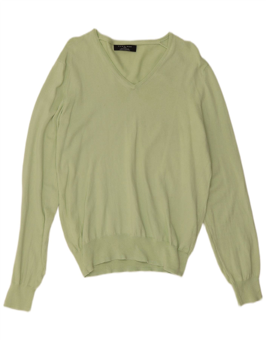 Zara Herre V-hals sweater Medium Grøn Bomuld