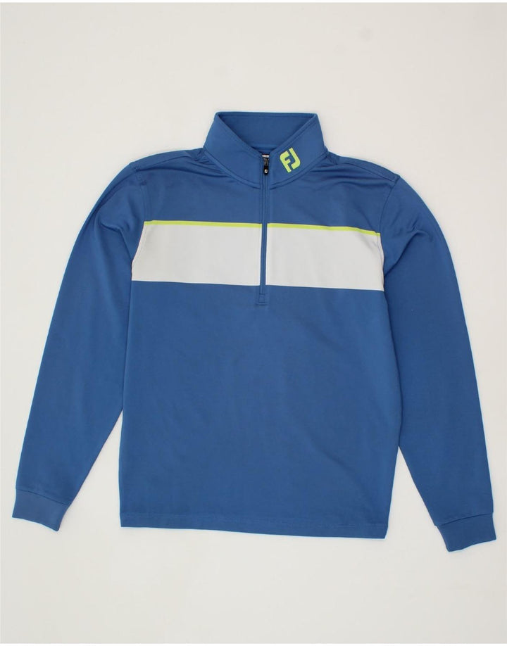 VINTAGE Mens Zip Neck Sweatshirt Jumper Small Blue Colourblock Polyester Vintage Vintage and Second-Hand Vintage from Messina Hembry 