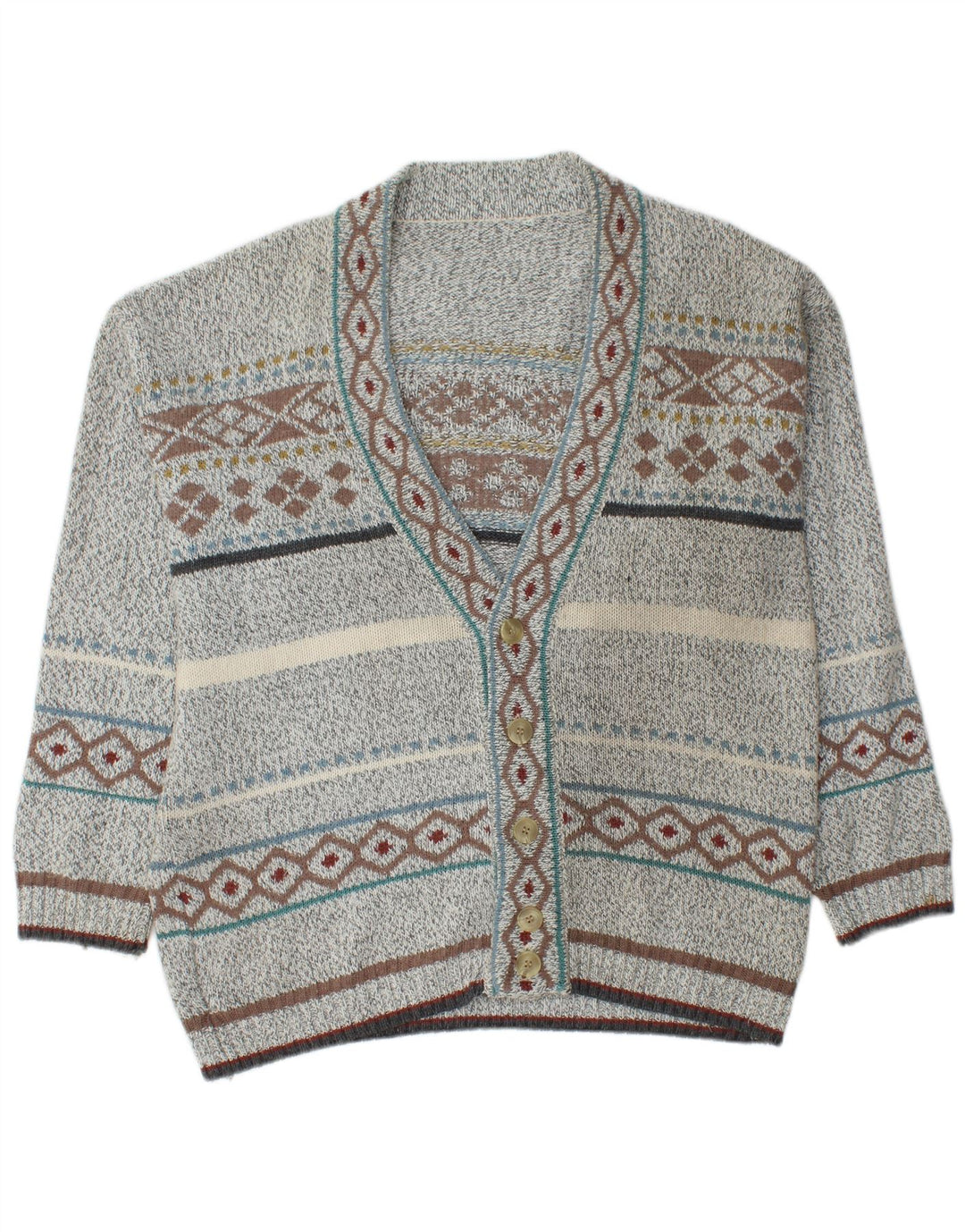 VINTAGE Herre cardigan sweater Medium Grey Fair Isle