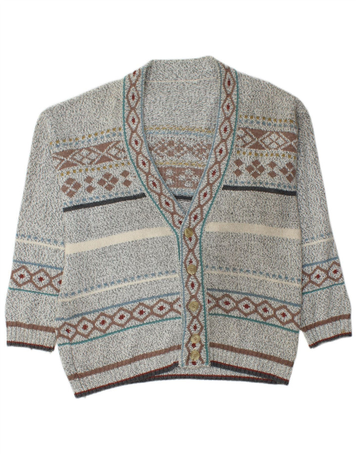 VINTAGE Herre cardigan sweater Medium Grey Fair Isle