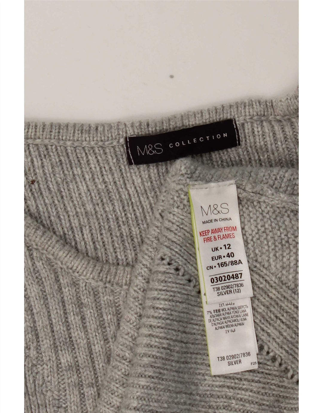 Marks & Spencer Dame Boat Neck Jumper Sweater UK 12 Medium Silver