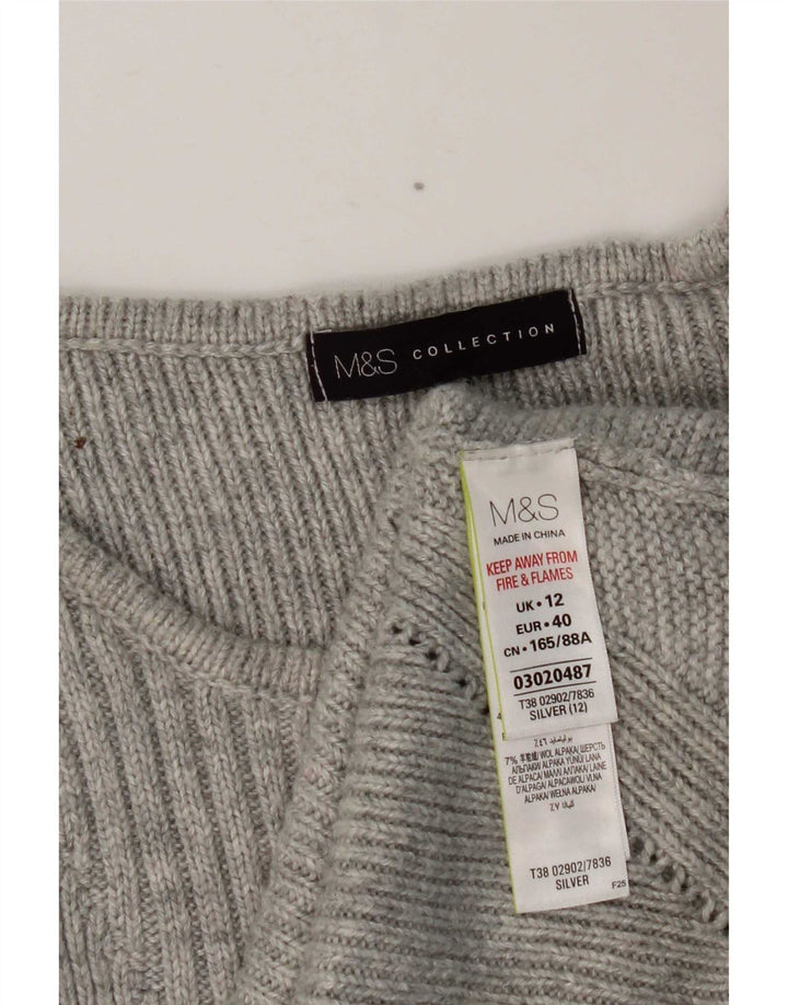 Marks & Spencer Dame Boat Neck Jumper Sweater UK 12 Medium Silver