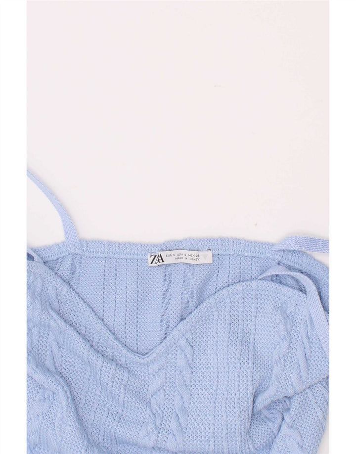 Zara Womens Knit Crop Top UK 8 Small Blue Polyester