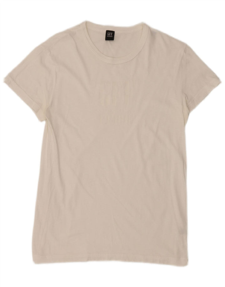 Gianfranco Ferre Herre grafisk T-shirt Top Medium Hvid Bomuld