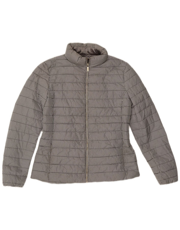 Massimo Dutti Dame Polstret Jakke UK 14 Medium Grey Gingham Polyester