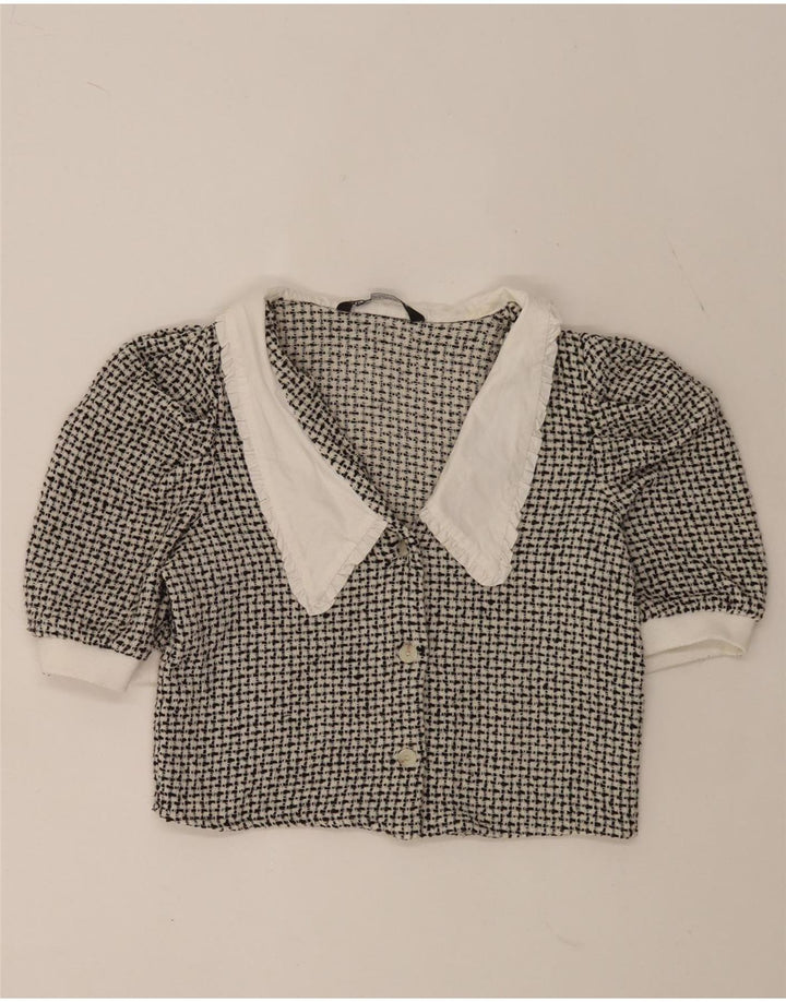Zara Womens Crop Shirt Bluse UK 12 Medium Black Flecked