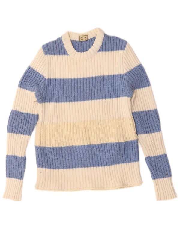Vintage dame sweater med rund hals DK 12 Medium Off White stribet