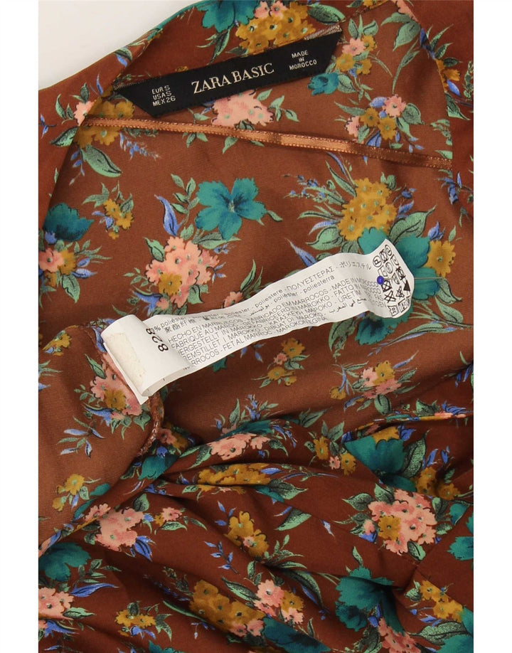 Zara skjortebluse til kvinder UK 10 Small Brown Floral Polyester