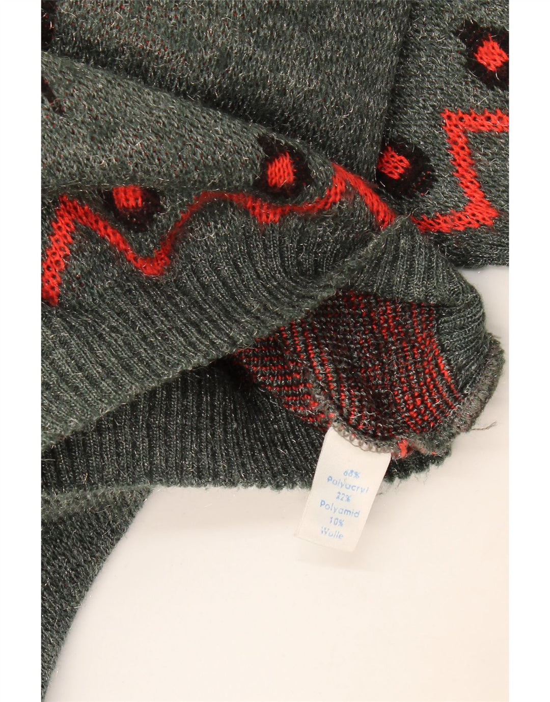 Vintage herre rund hals sweater stor grå geometrisk polyakryl