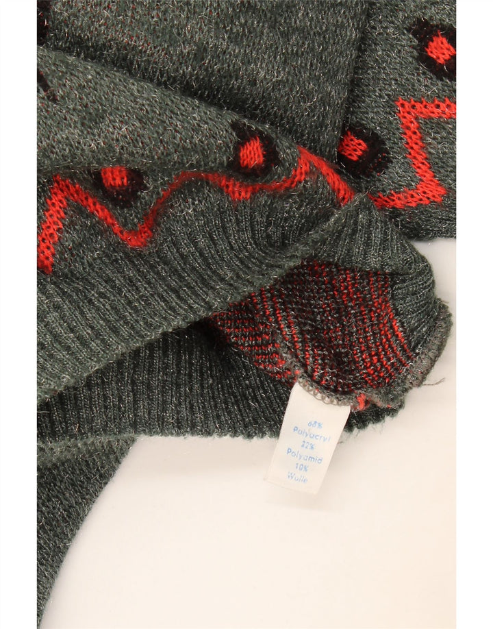 Vintage herre rund hals sweater stor grå geometrisk polyakryl