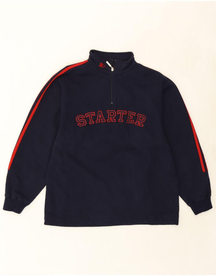 STARTER Mens Graphic Zip Hoodie Sweater Medium Navy Blue Colourblock Vintage Starter and Second-Hand Starter from Messina Hembry 